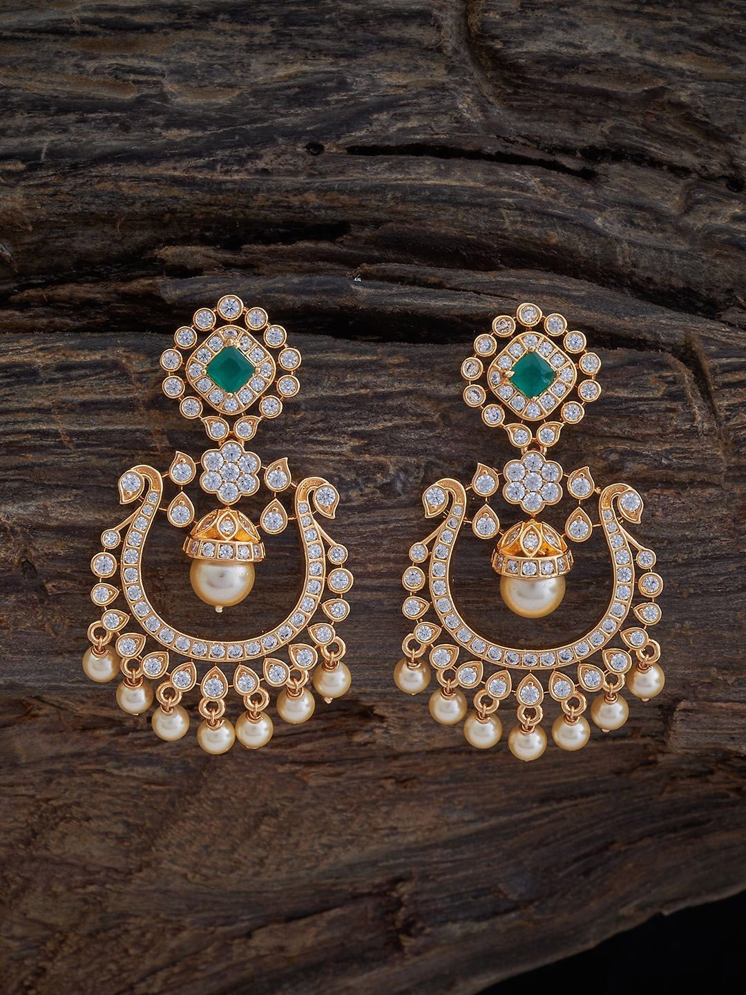 

Kushal's Fashion Jewellery Gold-Plated CZ Stone Studded Classic Drop Earrings