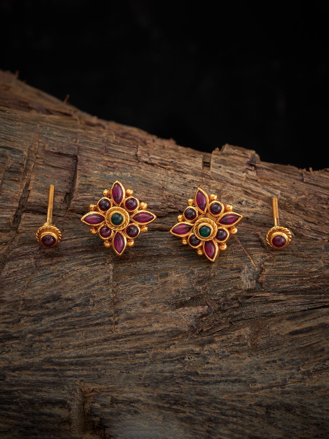 

Kushal's Fashion Jewellery 92.5 Pure Silver Classic Studs Earrings, Red