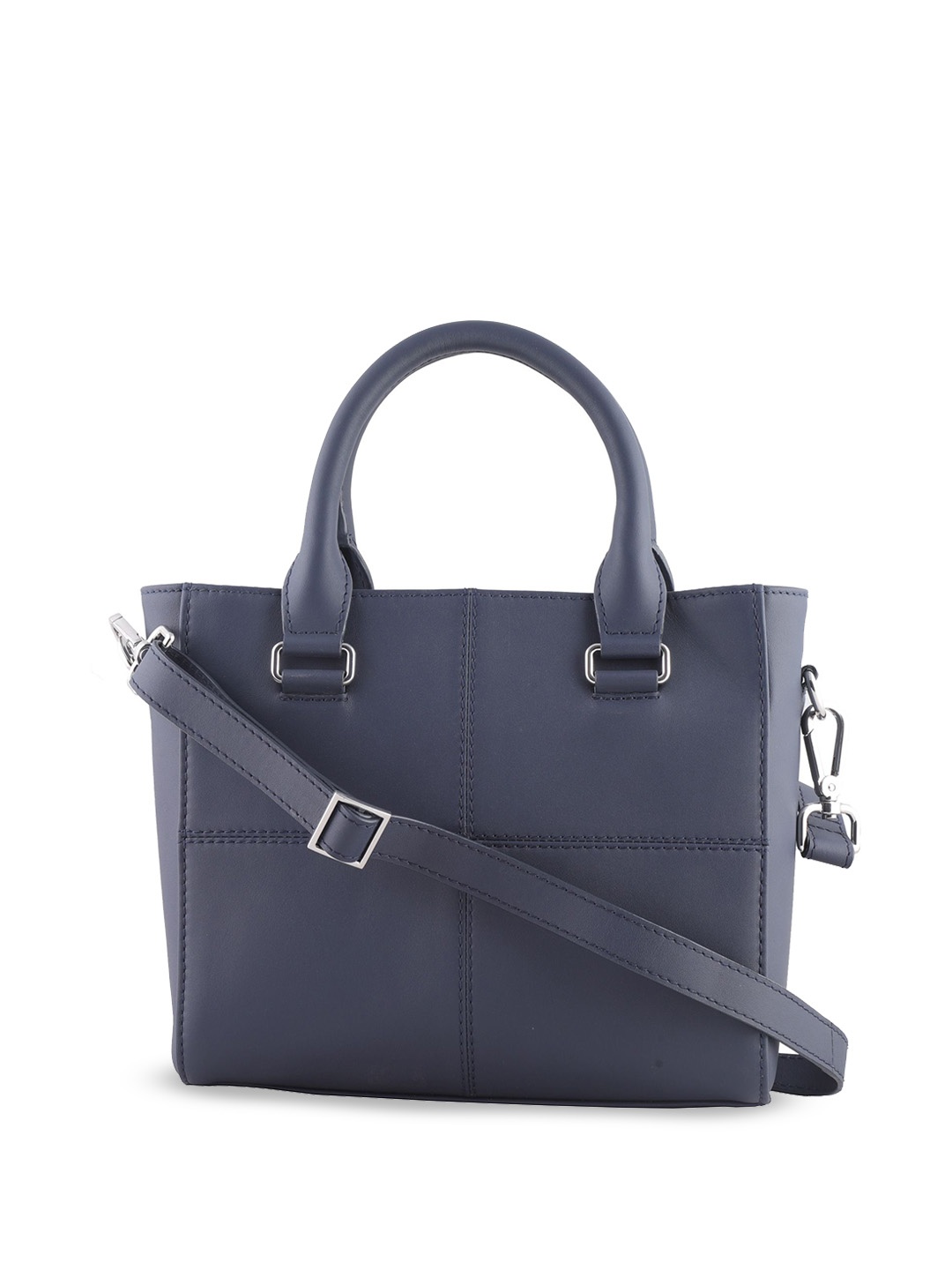 

Baraca Checked Leather Structured Handheld Bag, Navy blue