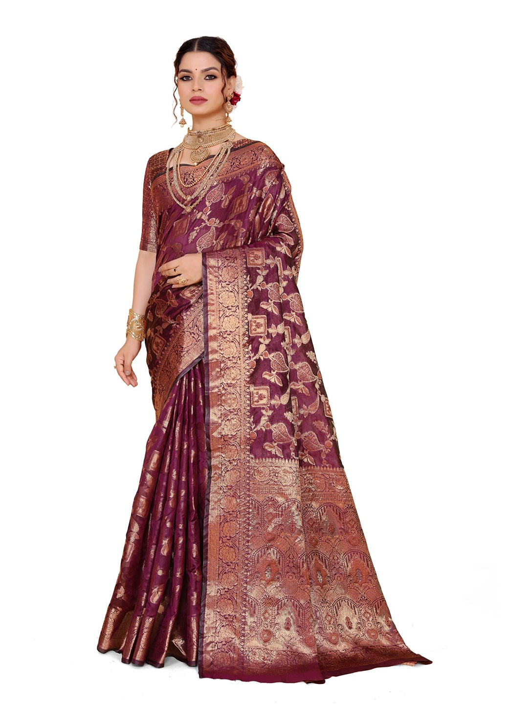 

jayant creation Ethnic Motifs Zari Banarasi Saree, Magenta