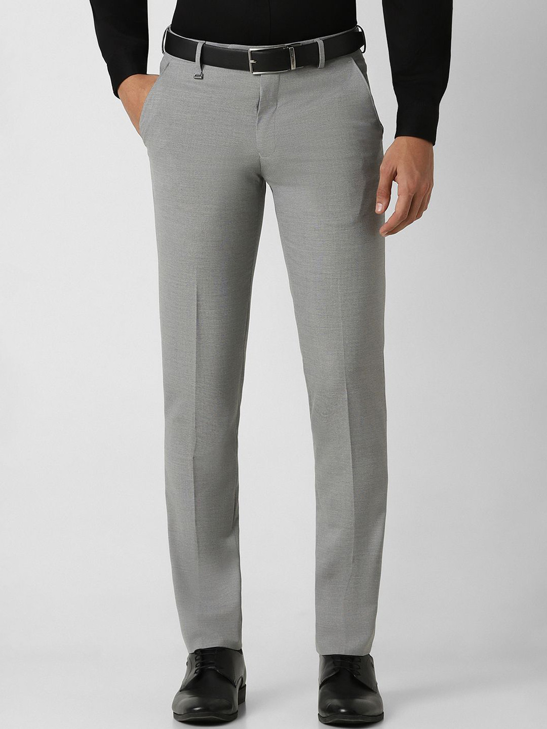 

Van Heusen Men Textured Slim Fit Mid-Rise Trousers, Grey