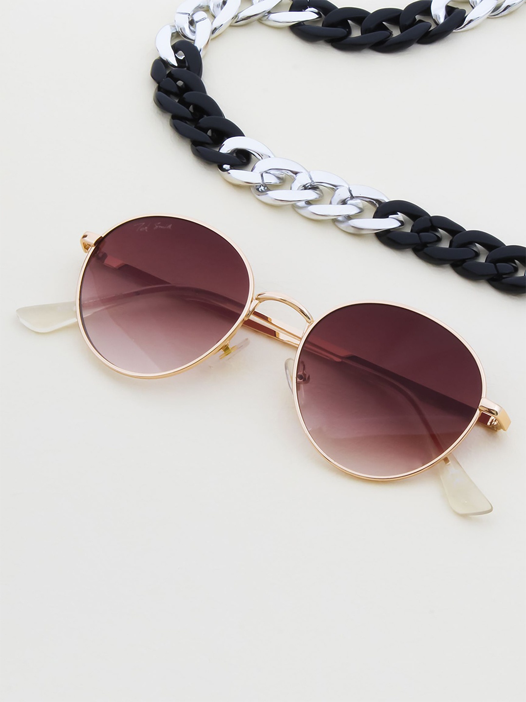 

Ted Smith Unisex Round Sunglasses with UV Protected Lens, Pink