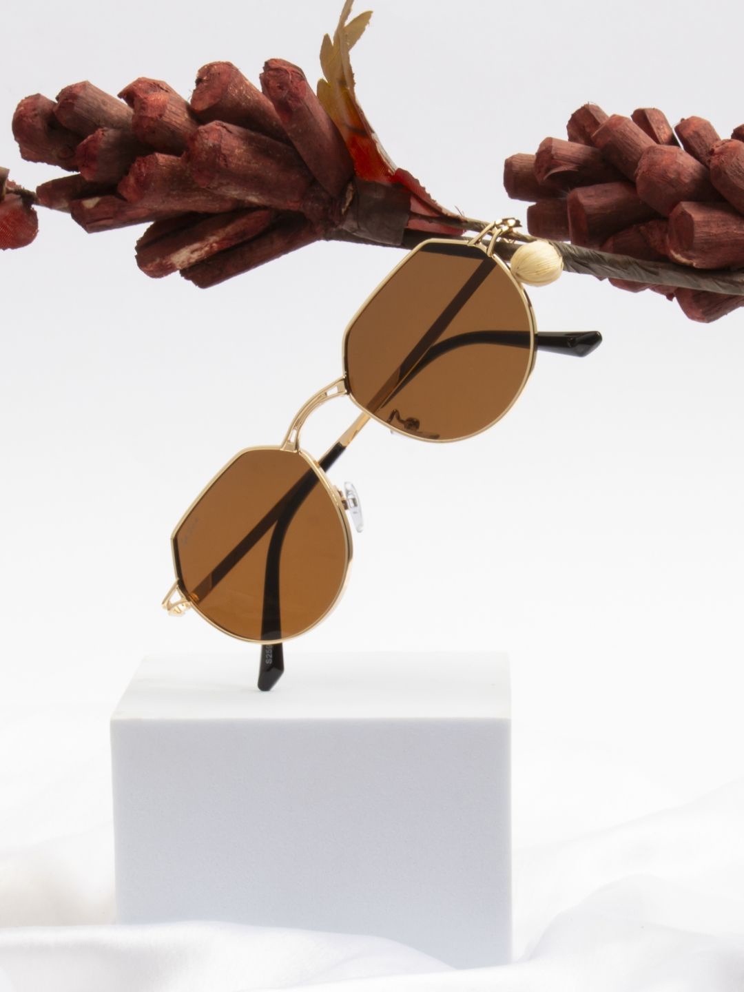 

Ted Smith Unisex Round Sunglasses with UV Protected Lens, Brown