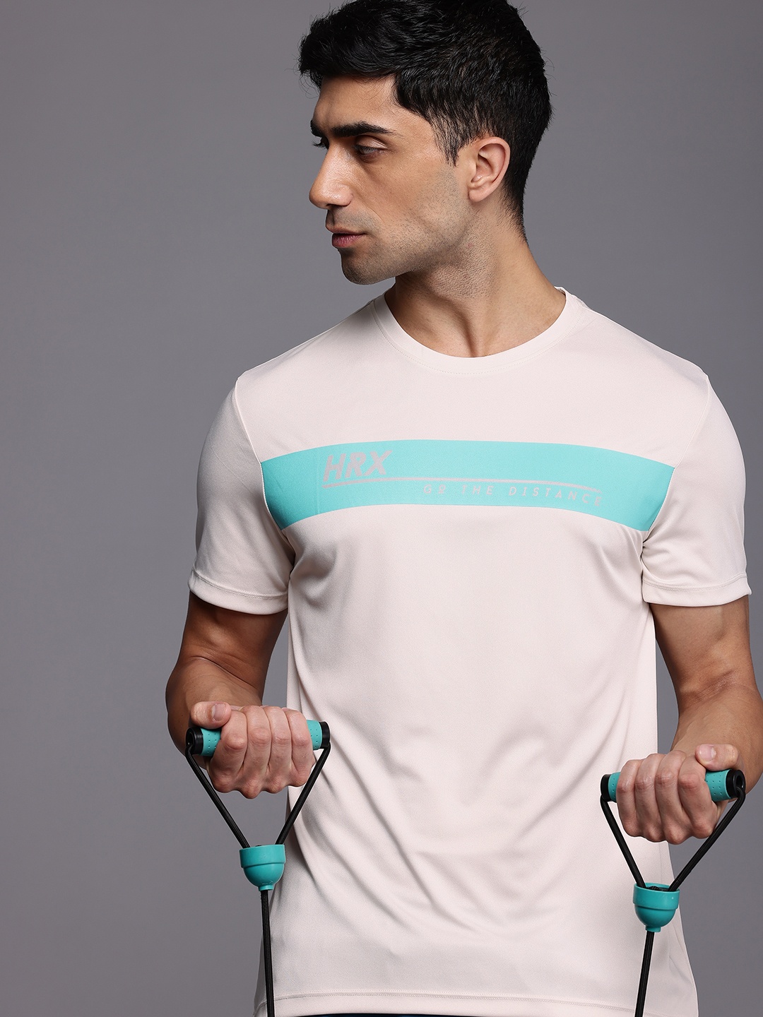 

HRX by Hrithik Roshan Brand Logo Printed Rapid-Dry Running T-shirt, Cream