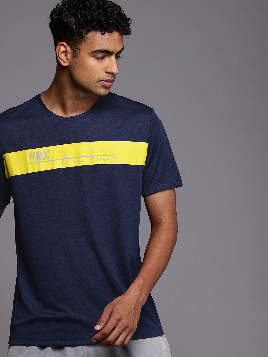 

HRX by Hrithik Roshan PERFORMANCEBONDED Striped Rapid-Dry Running T-shirt, Navy blue