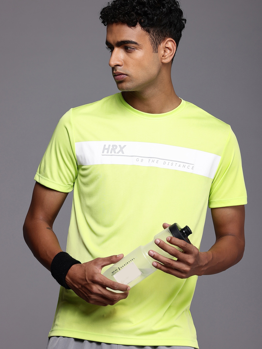 

HRX by Hrithik Roshan Brand Logo Printed Rapid-Dry Running T-shirt, Fluorescent green