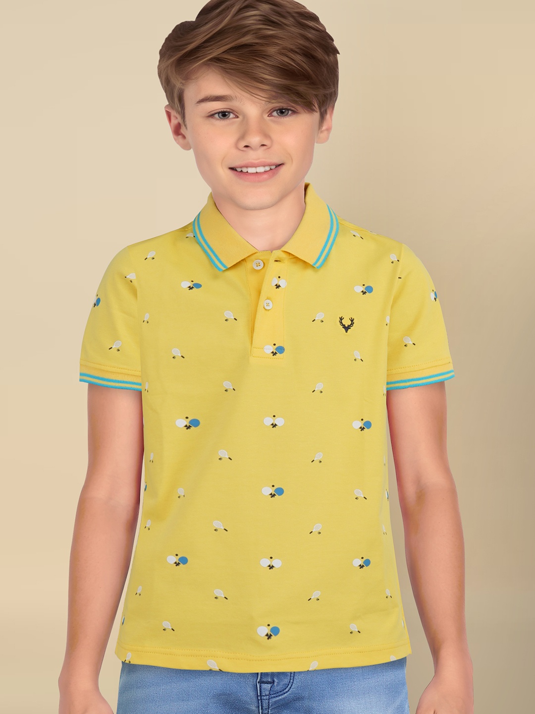 

Allen Solly Junior Boys Conversational Printed Polo Collar T-shirt, Yellow