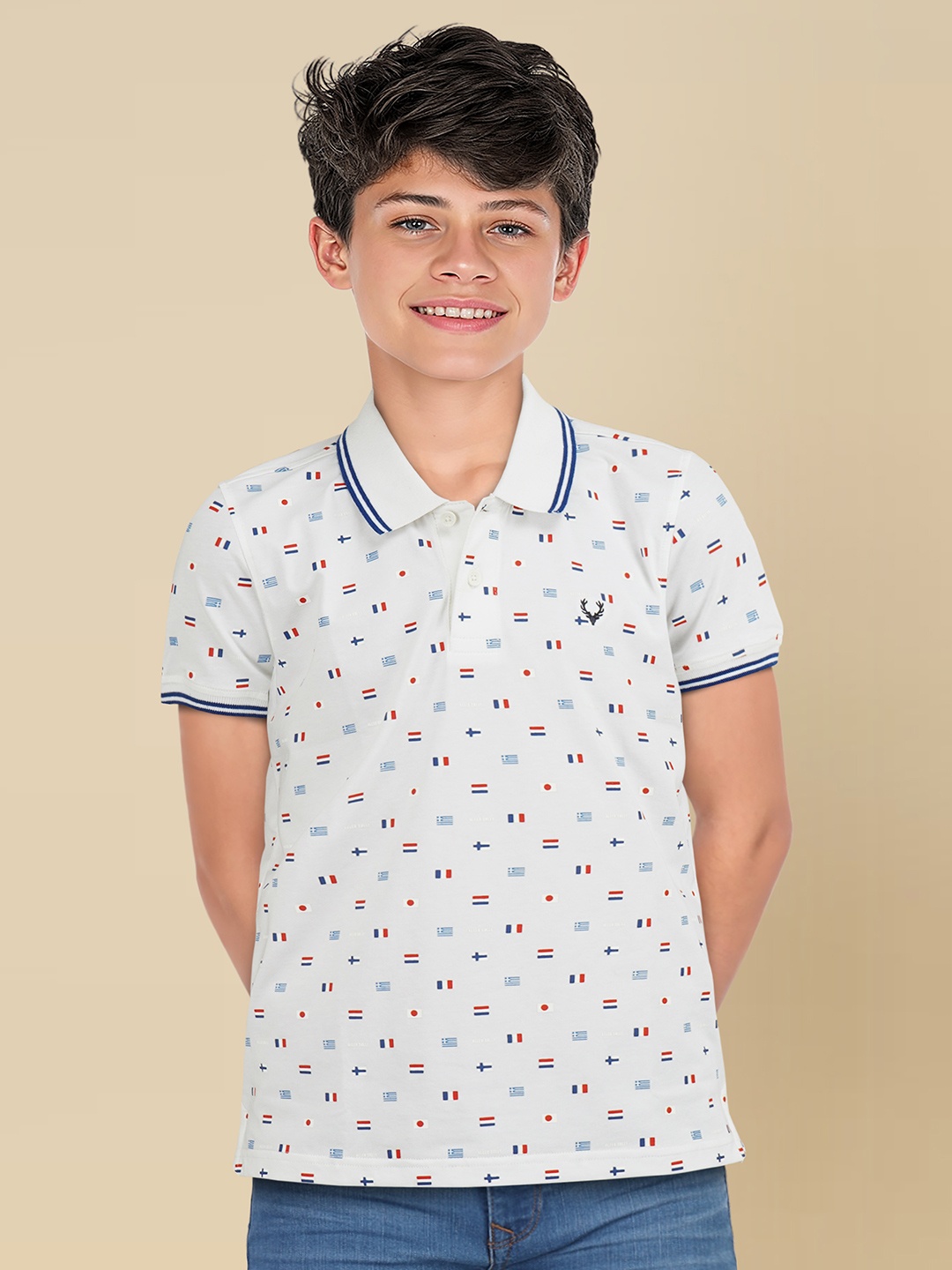 

Allen Solly Junior Boys Geometric Printed Polo Collar T-shirt, White