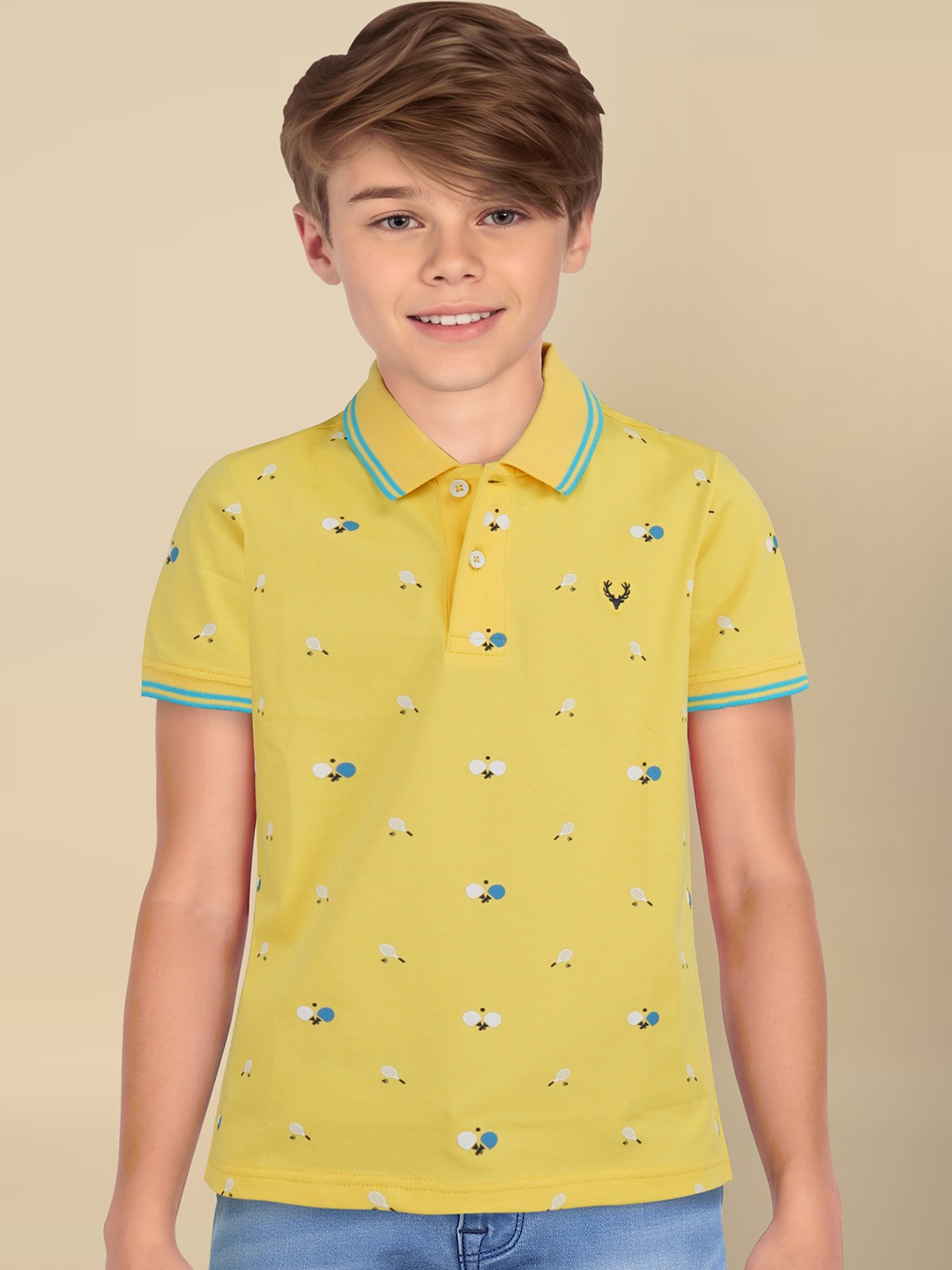 

Allen Solly Junior Boys Conversational Printed Polo Collar T-shirt, Yellow