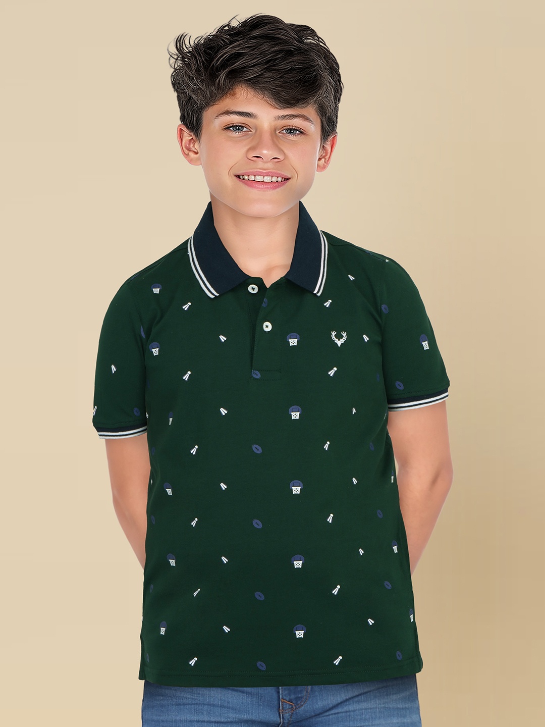 

Allen Solly Junior Boys Conversational Printed Polo Collar T-shirt, Green