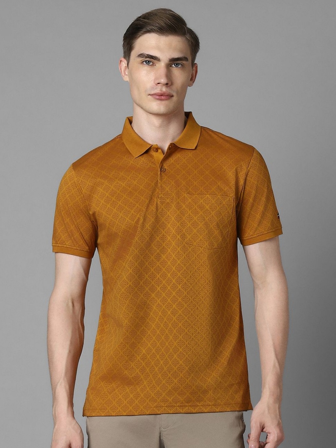 

Louis Philippe Sport Men Checked Polo Collar Pure Cotton Slim Fit T-shirt, Mustard