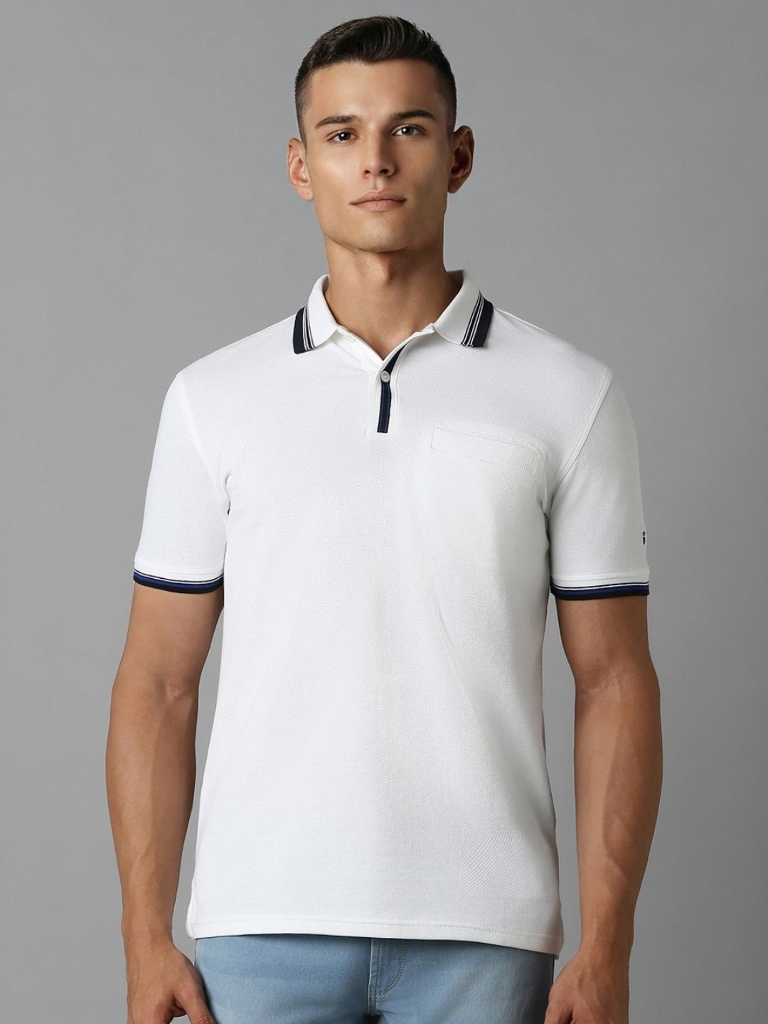 

Louis Philippe Sport Men Solid Polo Collar Pure Cotton Slim Fit T-shirt, White