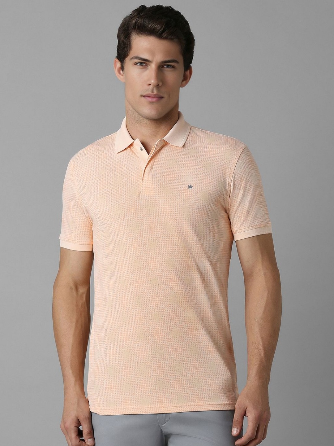 

Louis Philippe Sport Men Self Design Polo Collar Slim Fit T-shirt, Peach