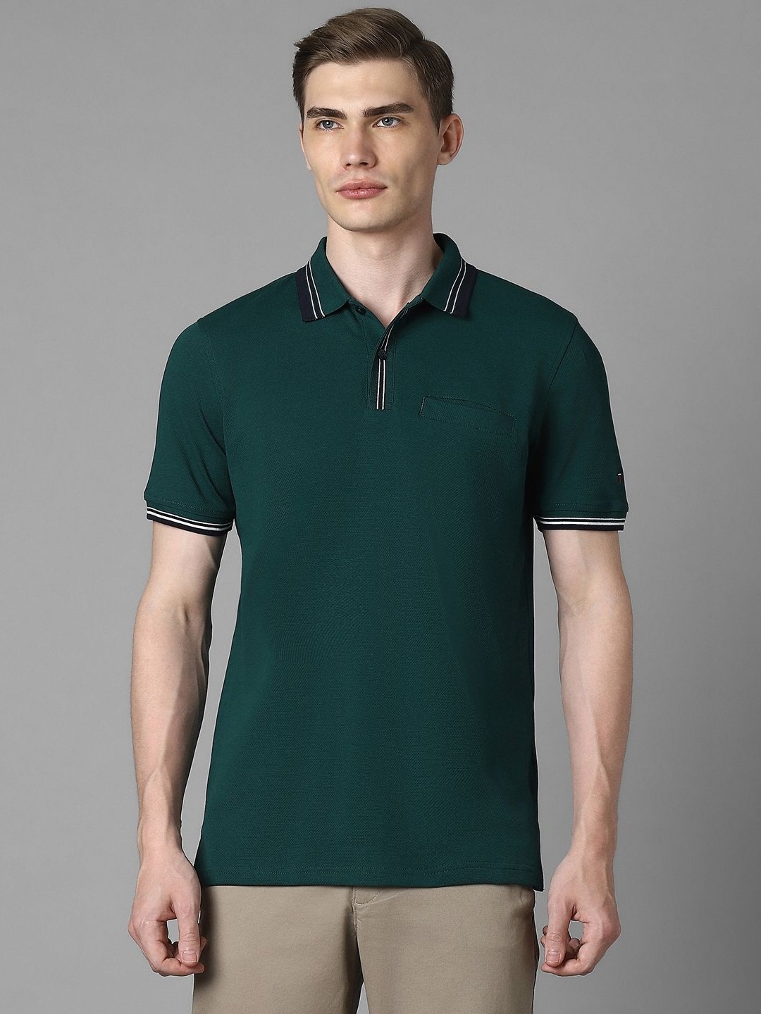 

Louis Philippe Sport Men Solid Polo Collar Slim Fit T-shirt, Green