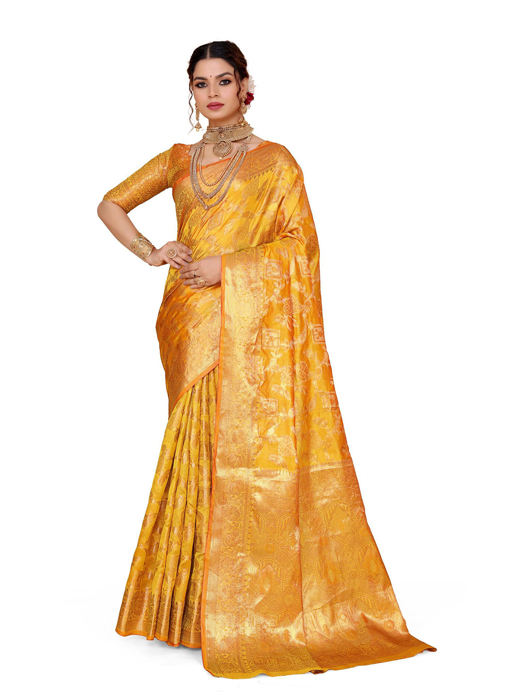 

AKSH FASHION Woven Design Zari Saree, Yellow
