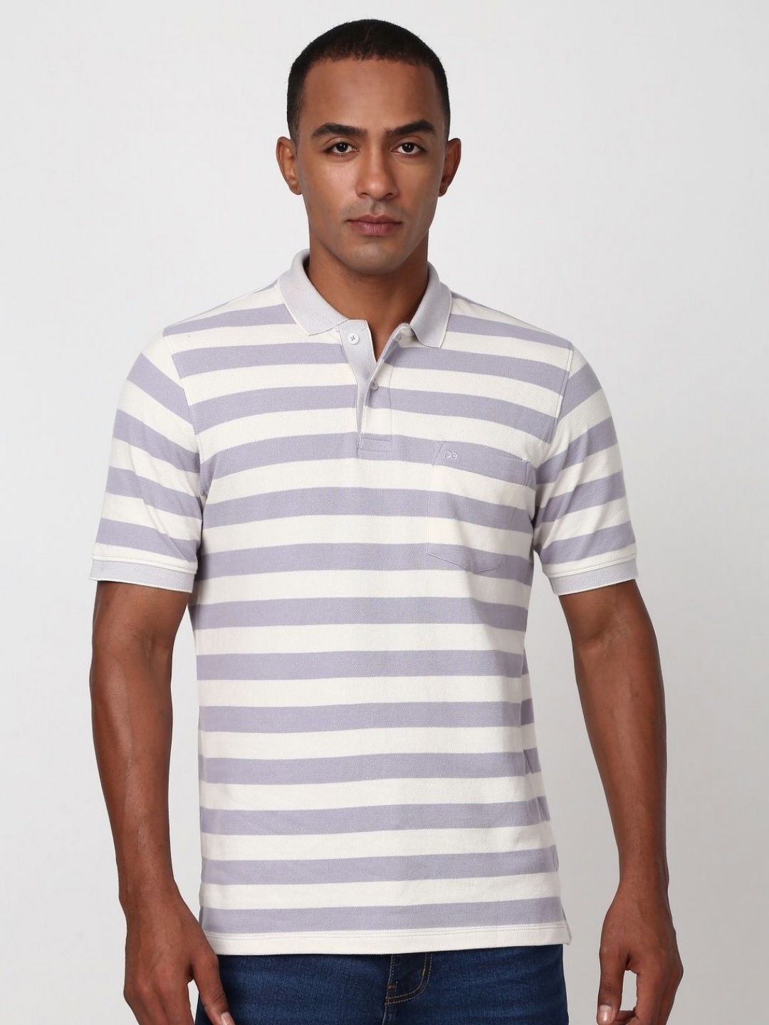 

Peter England Casuals Men Striped Polo Collar Pockets T-shirt, Purple