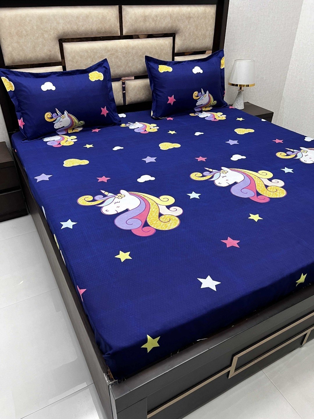 

Pure Decor Blue Cartoon Characters Cotton 260 TC Queen Bedsheet with 2 Pillow Covers