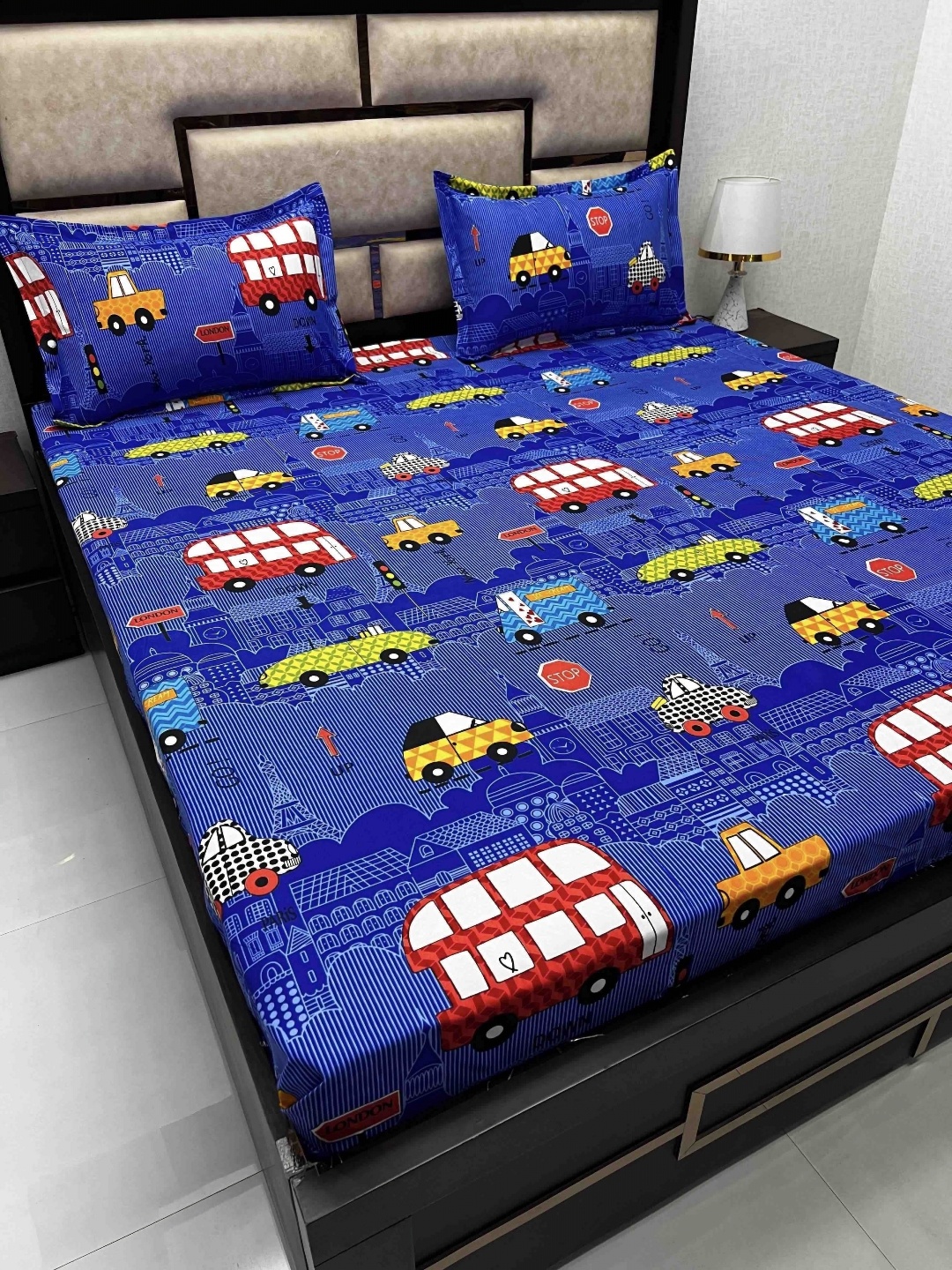 

Pure Decor Blue & Yellow Printed 260 TC Cotton Queen Bedsheet with 2 Pillow Covers