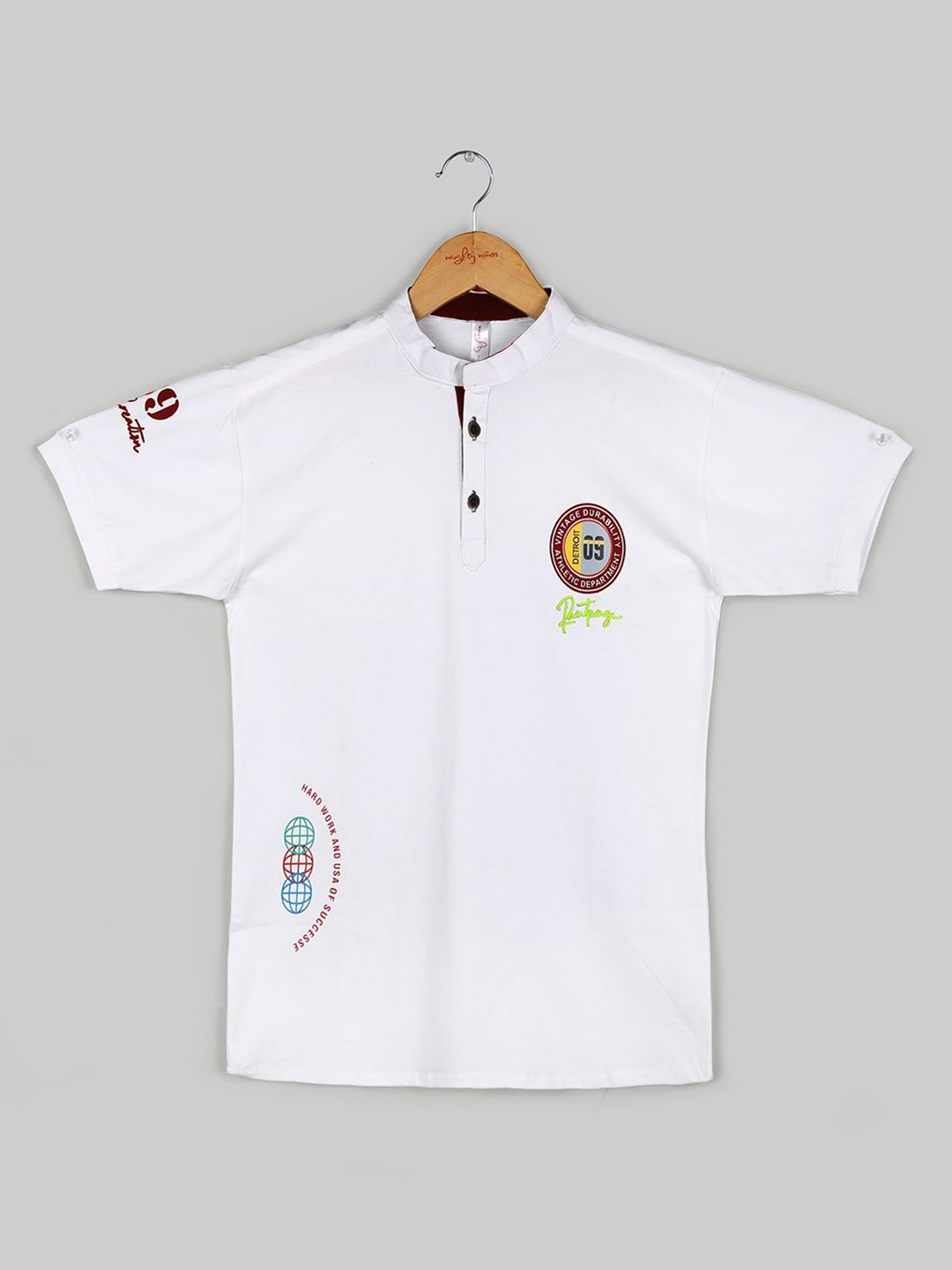

Naughty Ninos Boys Sports Mandarin Collar Applique T-shirt, White