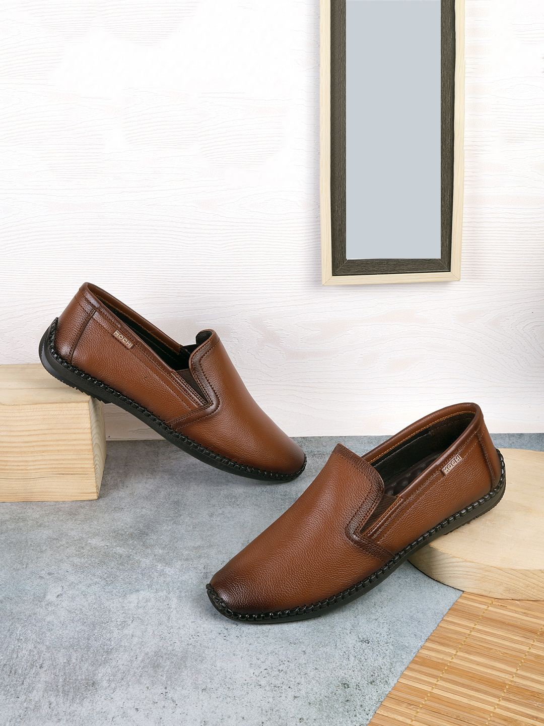 

Mochi Men Leather Formal Slip-Ons, Tan