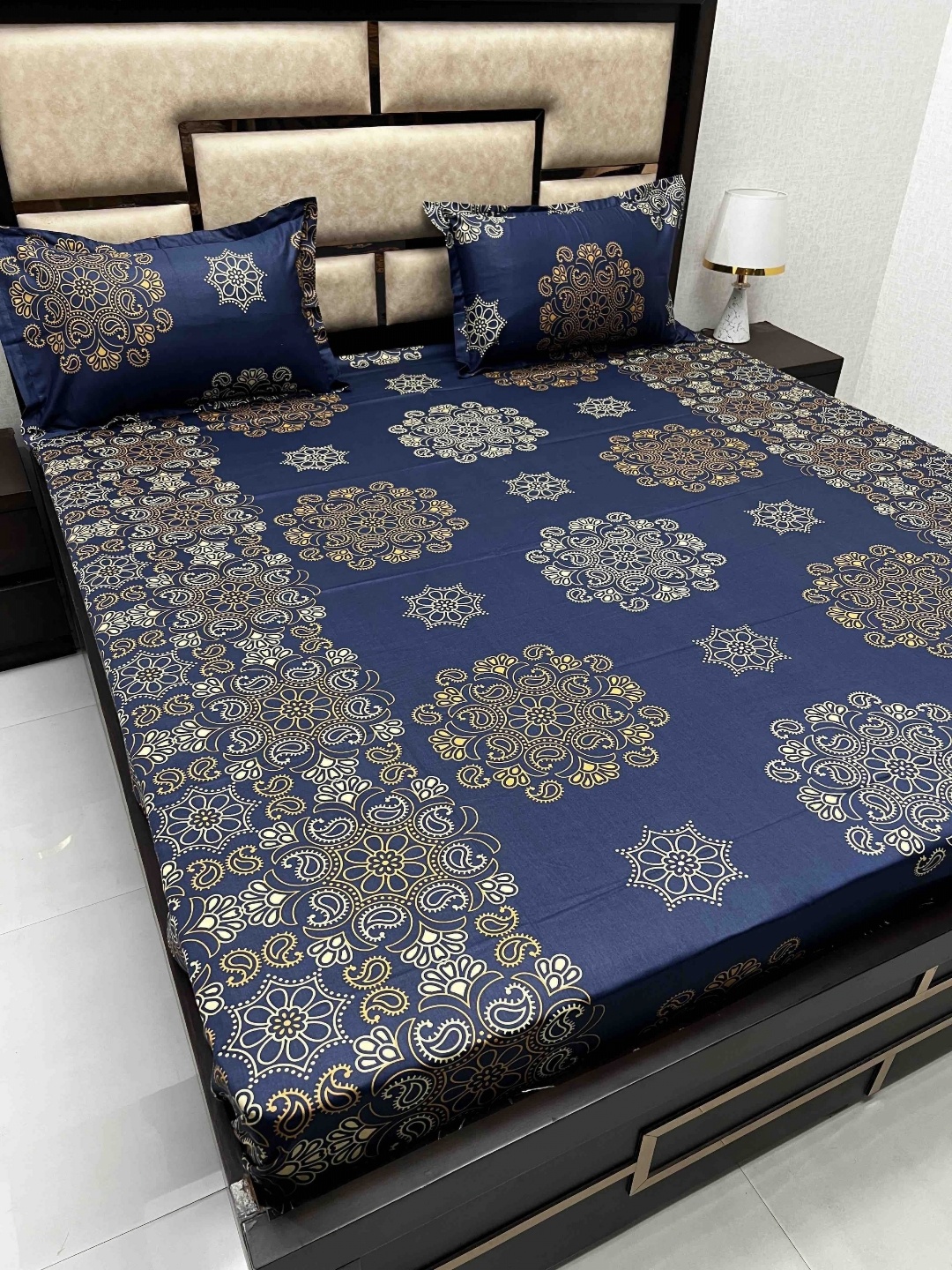 

Pure Decor Blue Ethnic Motifs 300 TC Pure Cotton King Bedsheet with 2 Pillow Covers