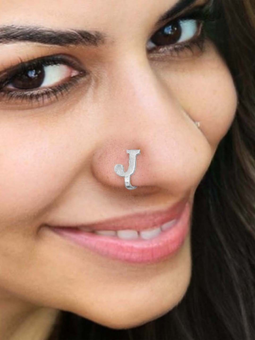 

Goldnera 925 Sterling Silver J Alphabet Design No Piercing Stud Nosepin