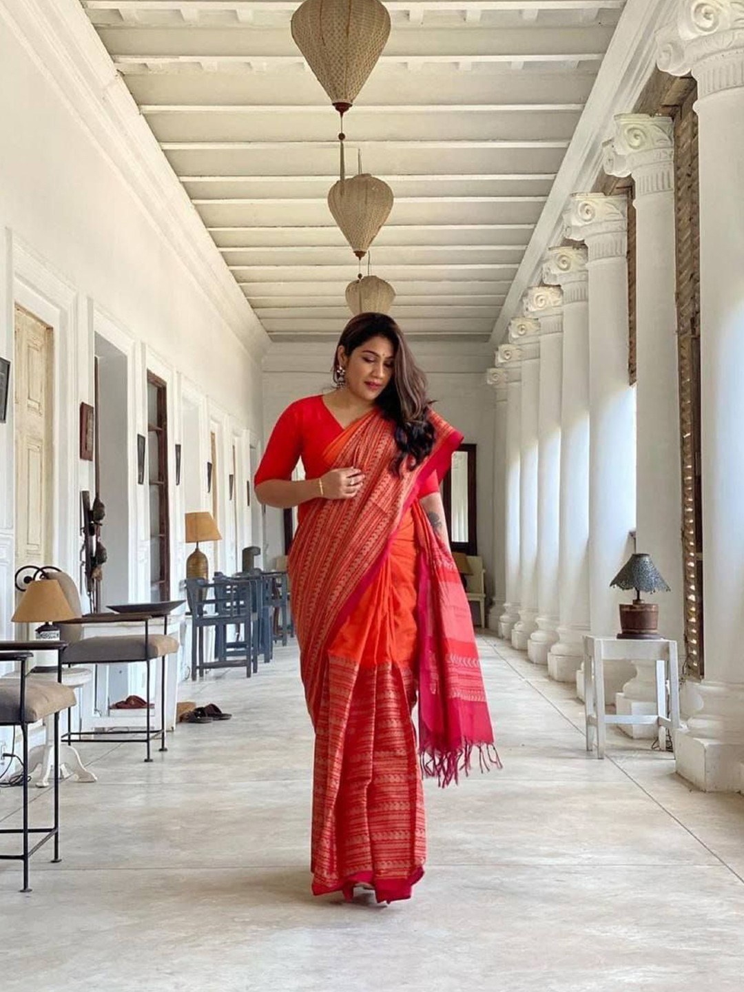 

Upalksh Zari Woven Striped Design Banarasi Saree, Orange