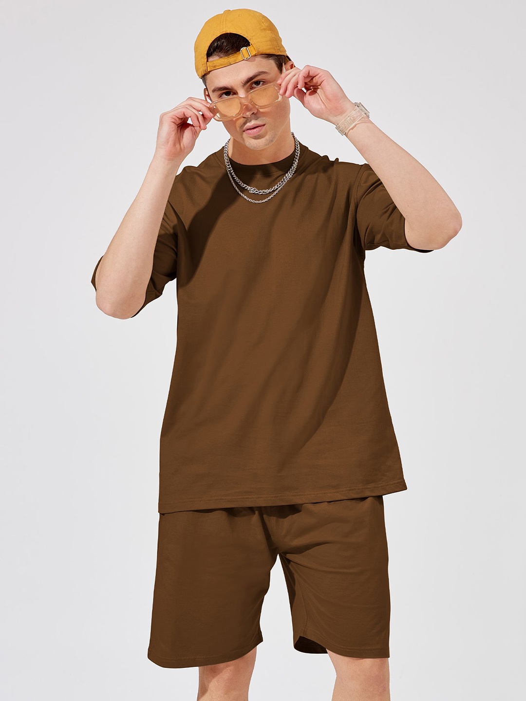 

Maniac Pure Cotton T-Shirt With Shorts, Brown
