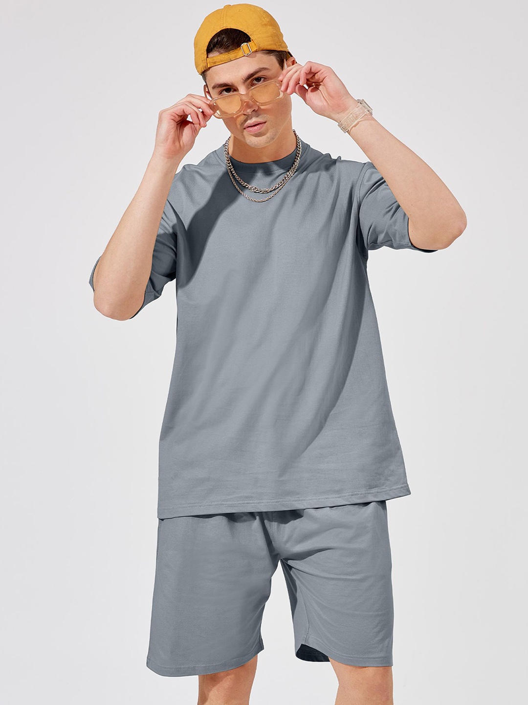 

Maniac Pure Cotton Oversized Fit T-shirt and Shorts, Grey