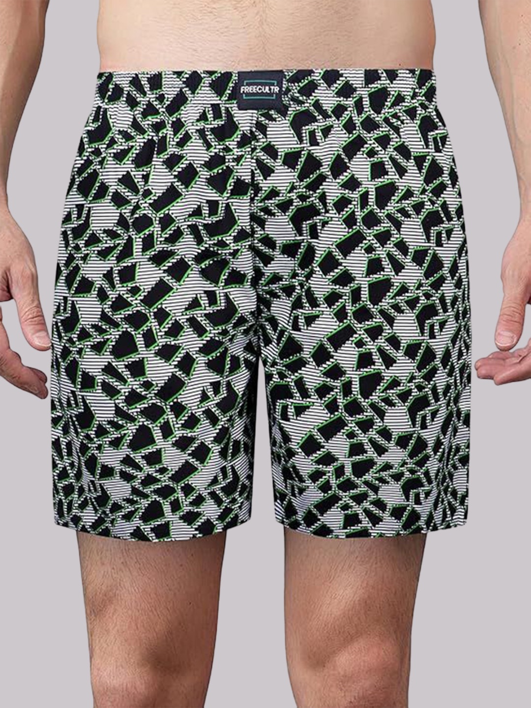 

FREECULTR Printed Pure Cotton Boxer, Black