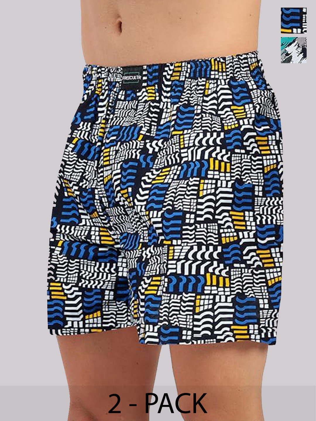 

FREECULTR Pack Of 2 Printed Cotton Mid-Rise Boxers, Blue