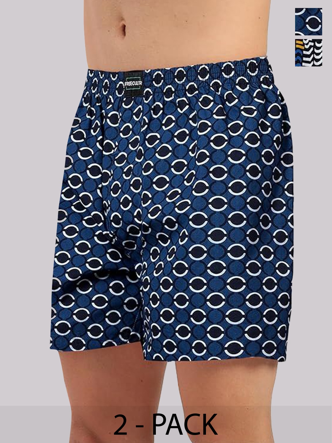 

FREECULTR Pack Of 2 Printed Cotton Boxers, Blue