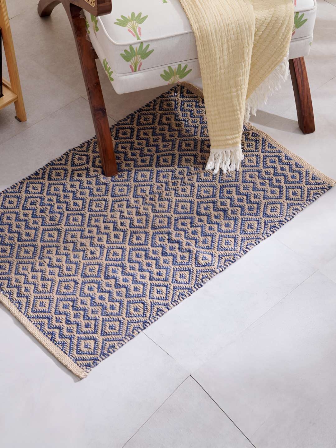 

Home Centre Beige & Blue Jute Woven Dhurrie