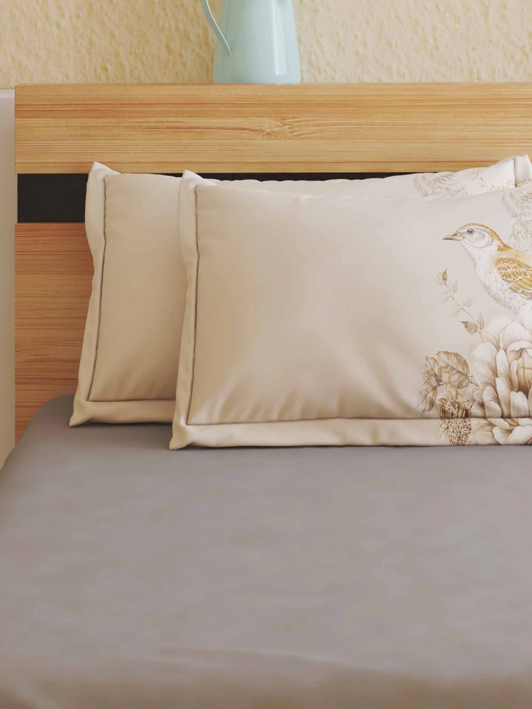 

Home Centre Off White & Brown 2 Pieces Self Design Pure Cotton Rectangle Pillow Covers