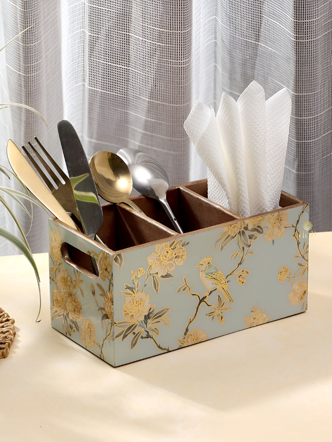 

DULI Blue & Yellow Wooden Cutlery Holder Spoon Stand