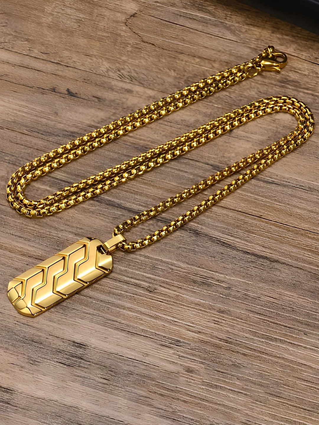 

KARISHMA KREATIONS Gold Plated Square Stainless Steel Pendants with Chains