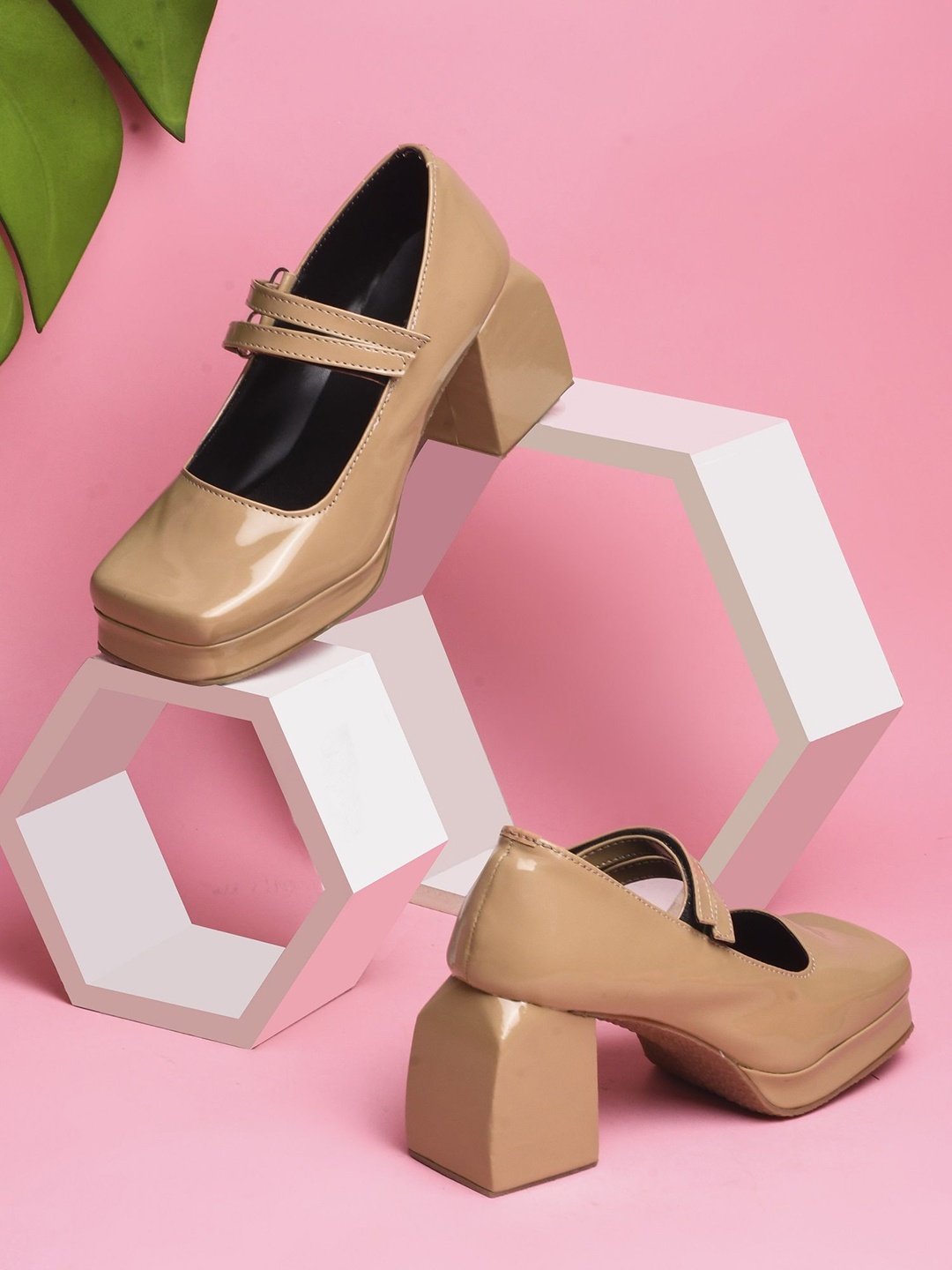 

Try Me Party Women Block Sandals with Buckles, Beige
