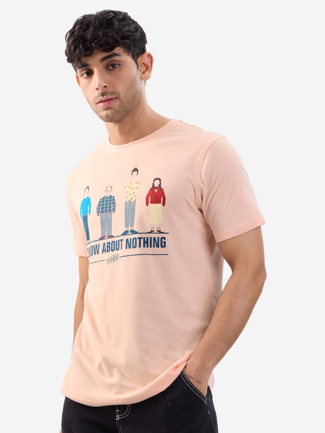 

The Souled Store Men Graphic Printed Pure Cotton T-shirt, Pink