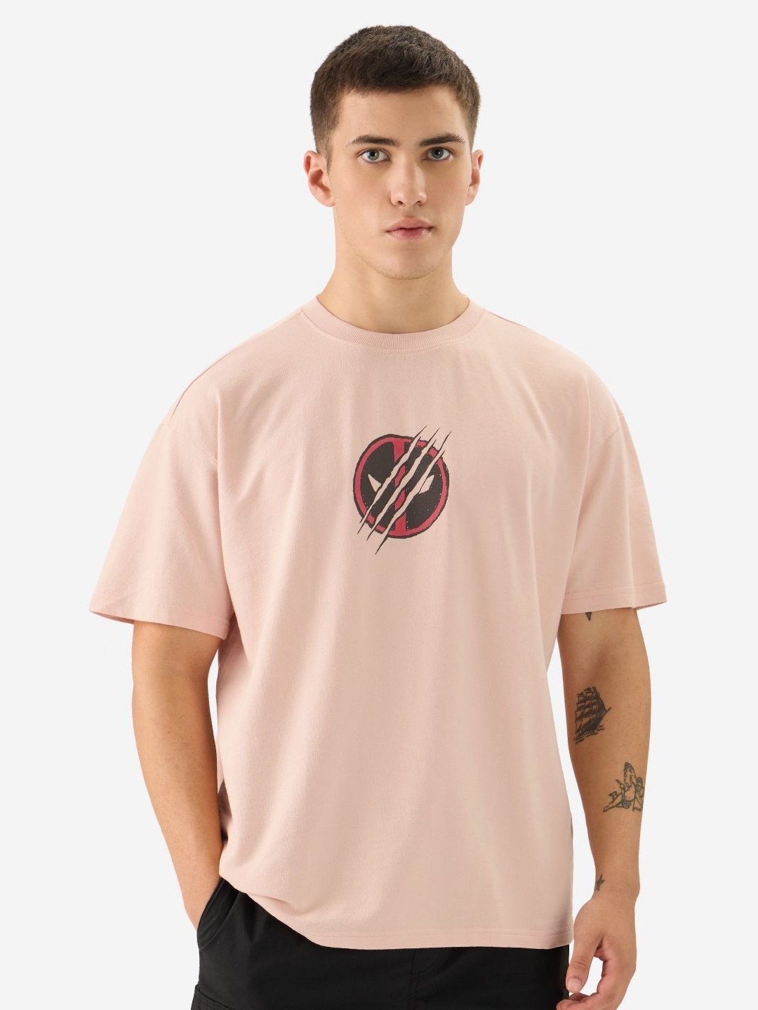

The Souled Store Men Deadpool Printed Oversized Pure Cotton T-shirt, Nude