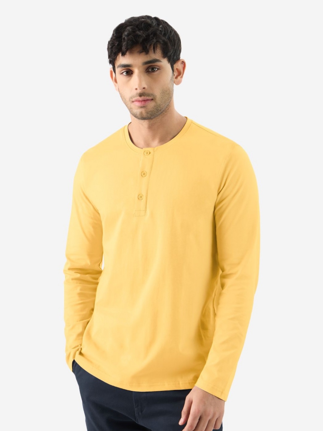 

The Souled Store Men Henley Neck Solid T-shirt, Yellow