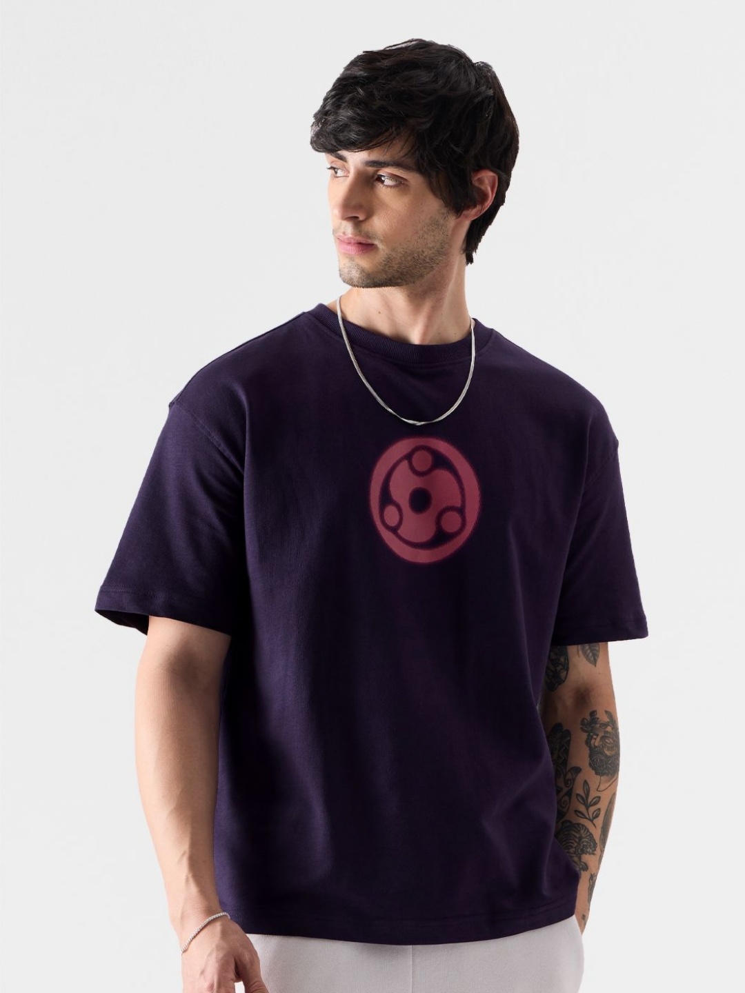 

The Souled Store Men Graphic Naruto Printed Cotton Oversized Fit T-shirt, Purple