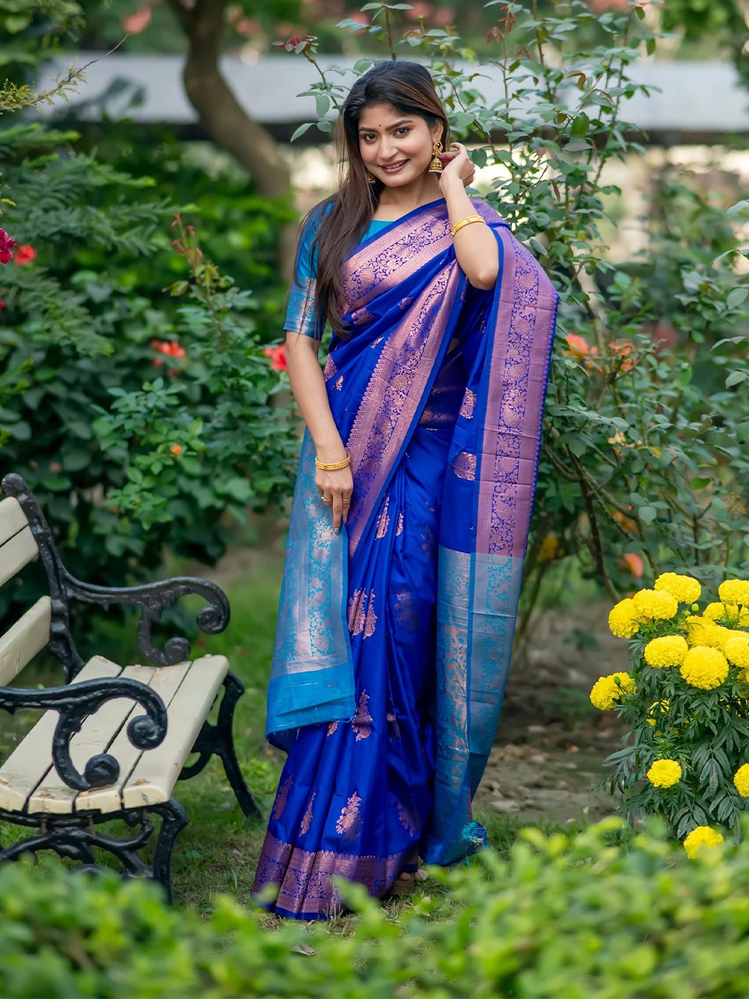 

NK Textiles Woven Design Zari Banarasi Saree, Blue
