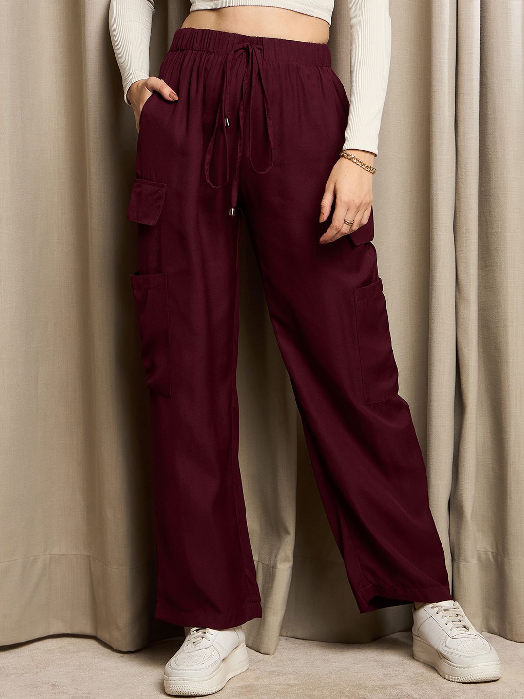 

RARE Women High-Rise Trousers, Burgundy