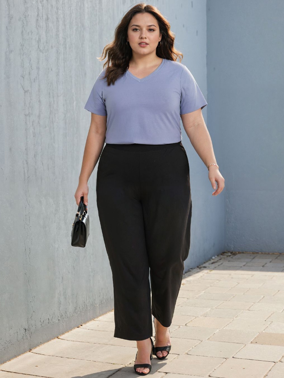

Blissclub Women Smart Loose Fit High-Rise Trousers, Black
