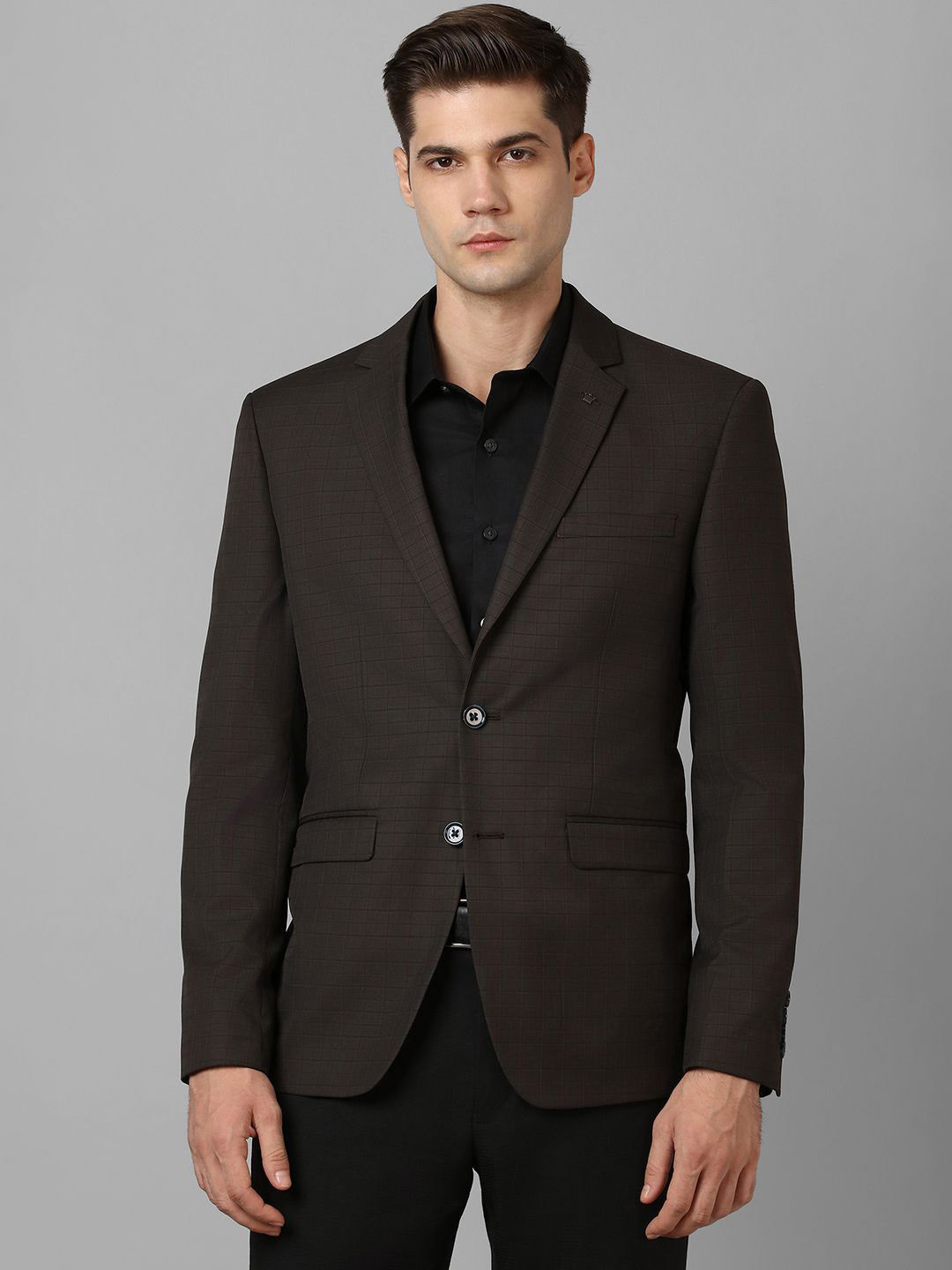 

Louis Philippe Checked Slim Fit Single Breasted Formal Blazer, Brown