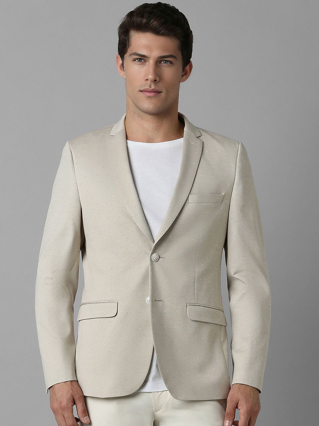 

Louis Philippe Sport Slim-Fit Pure Cotton Single-Breasted Blazer, Beige