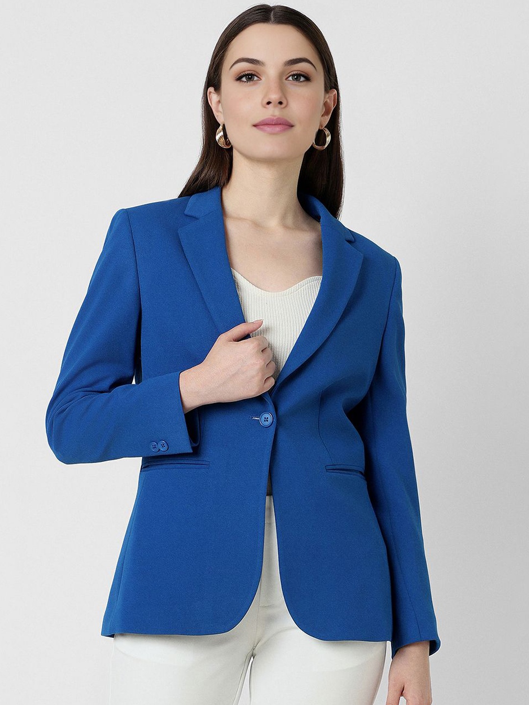 

Van Heusen Woman Notched Lapel Collar Single Breasted Floral Blazer, Blue