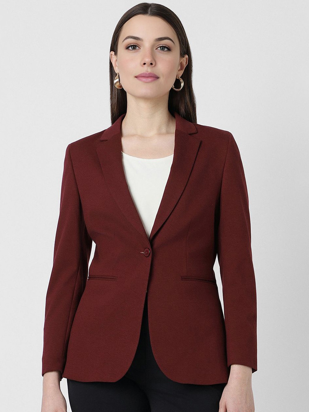 

Van Heusen Woman Notched Lapel Collar Single-Breasted Formal Blazer, Maroon