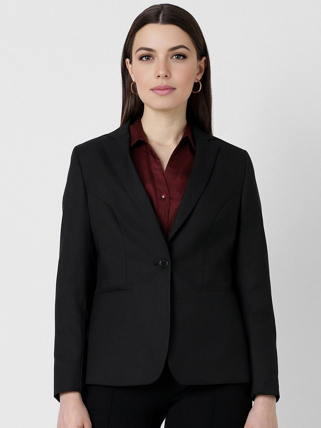 

Van Heusen Woman Notched Lapel Collar Single-Breasted Formal Blazer, Black