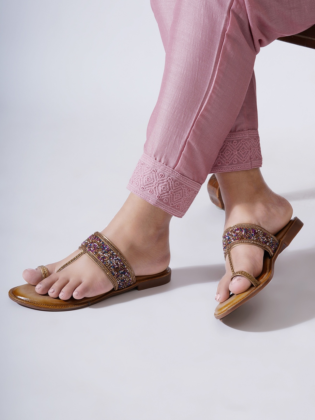 

PLANET WALK Women Embellished Party One Toe Flats, Copper